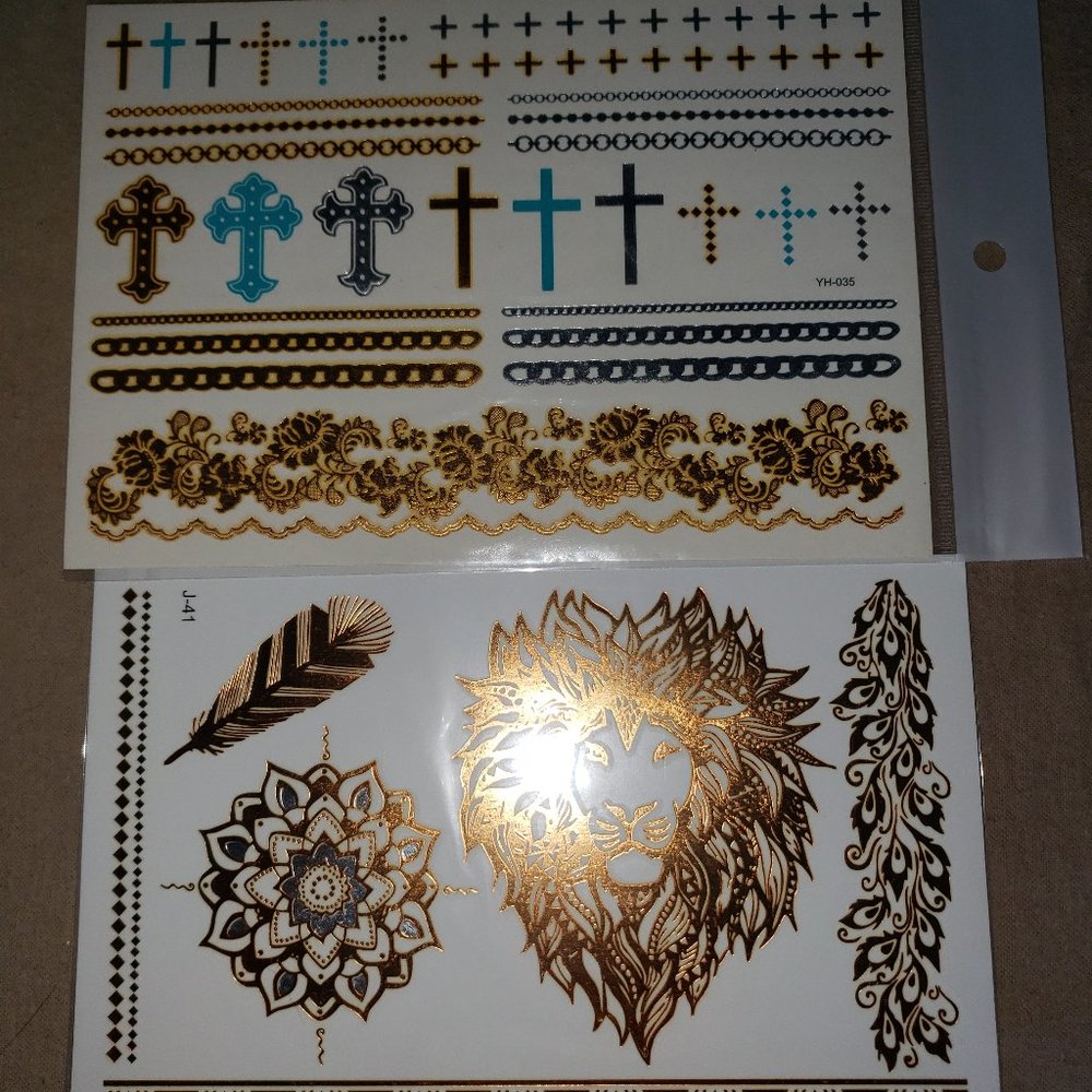 3 sheets Golden Silver Temporary Tattoo - Picture 3 of 14